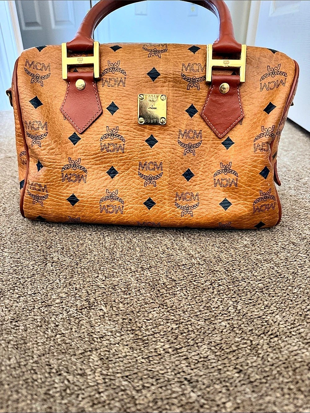MCM Vintage Visetos Monogram Boston Bag Brown